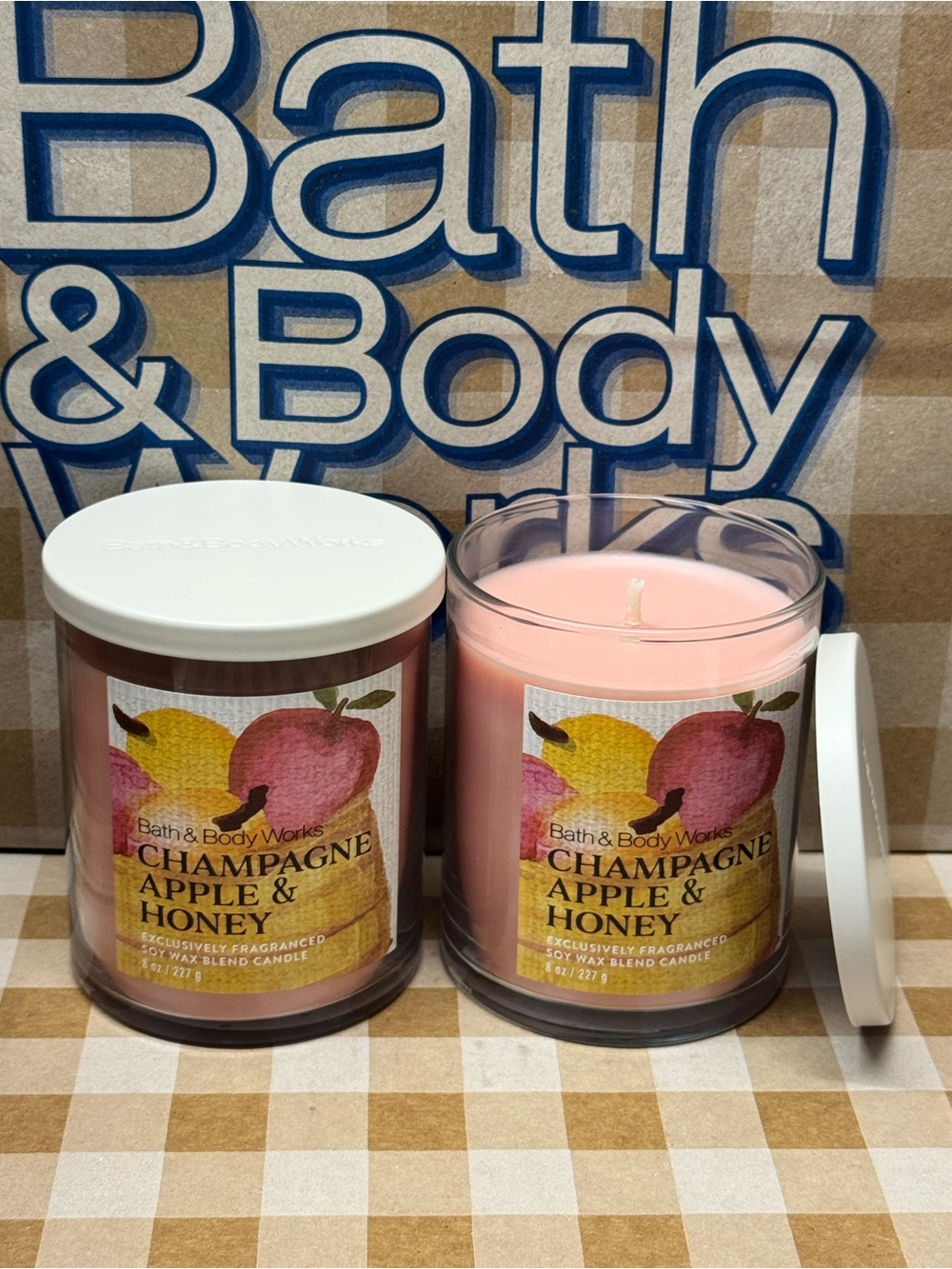 NEW B&BW (2) Champagne Apple & Honey Single Wick Candles
